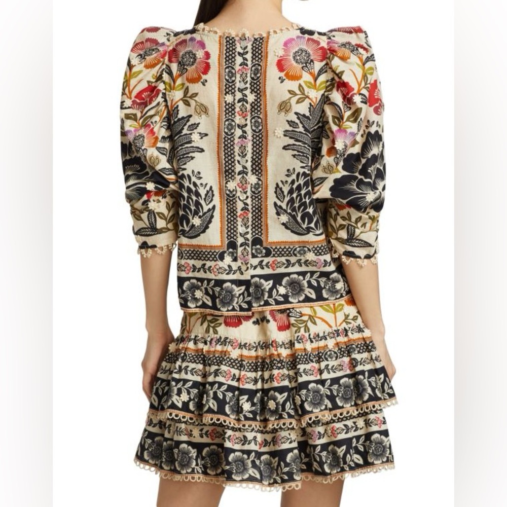 FARM Rio Cream romantic garden blouse with Red, Orange, Green & Black Floral Pri - Picture 5 of 14